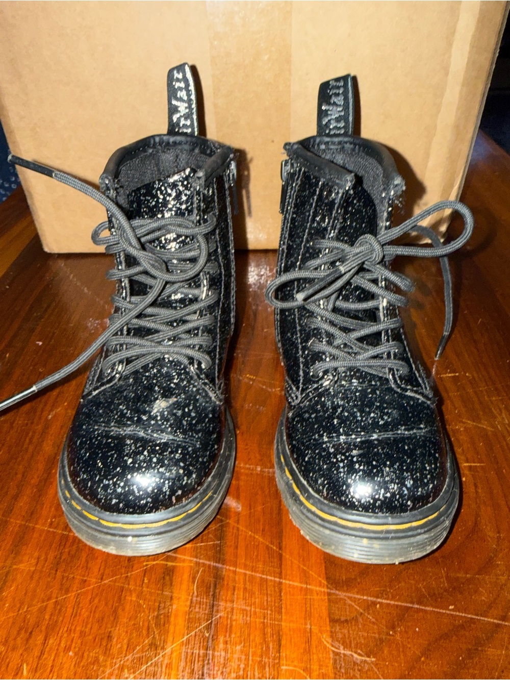 Kids Dr. Marten Black Glitter Lace-Up Boots